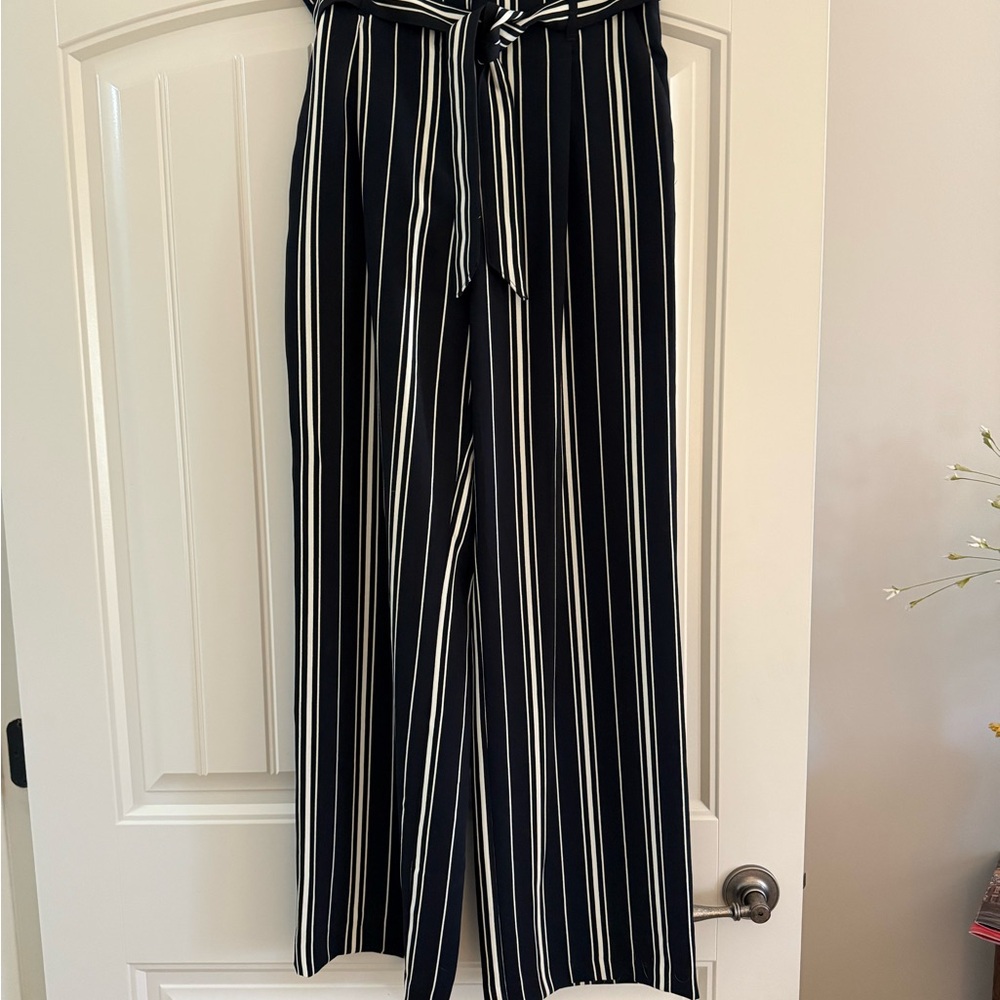 Black and cream striped wide leg high waisted pants